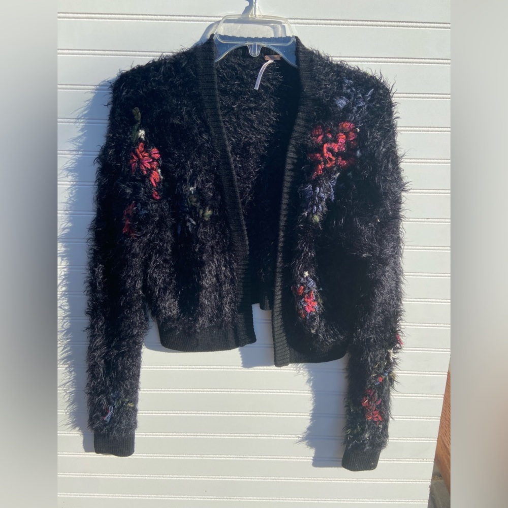 Free People Embroidery Knit Floral Cropped Sweater
